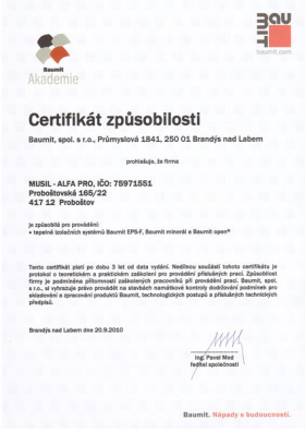 Certifikát způsobilosti Baumit